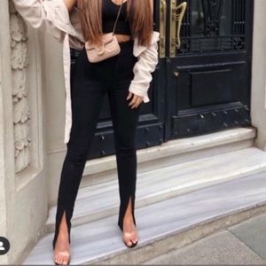 J Inc black pants slit front zipper button closure size Large